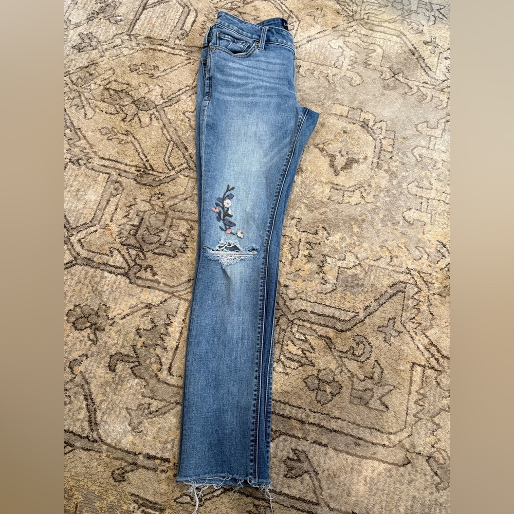 Lucky Brand Light Blue Skinny Jeans with Floral Embroidery